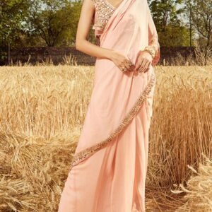 PINK EMBROIDERED PRE-DRAPED SAREE