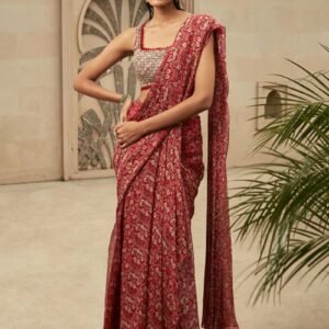 RED PRINTED CLASSIC PRE-DRAPED SAREE