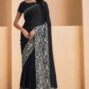 Satin Crepe Silk With Embroidery Sequins & Stone Work Designer Un Stitched Saree