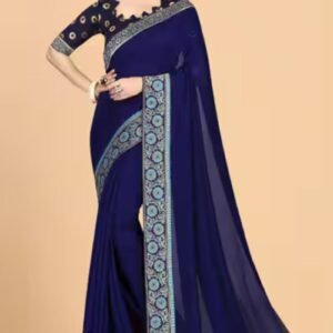 Royal Blue Saree with Elegant Embroidered Border
