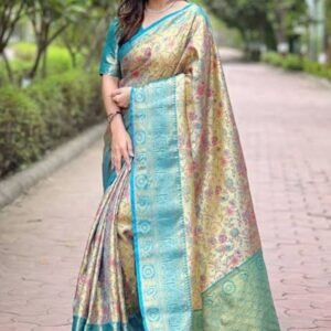 Turquoise Gold Banarasi Silk Saree