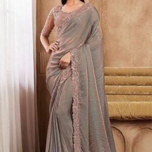 Champagne Beige Embroidered Party Saree