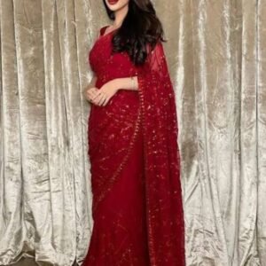 Ruby Red Sequin Embroidered Saree