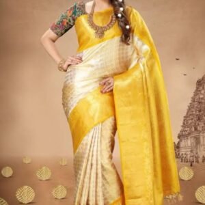 Traditional Yellow and Off-White Silk Saree