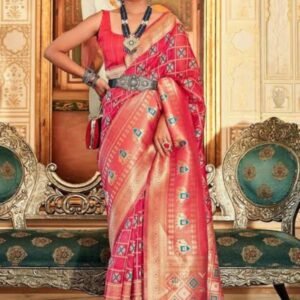 Coral Pink Designer Silk Saree
