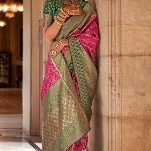 Green and Pink Banarasi Silk Saree