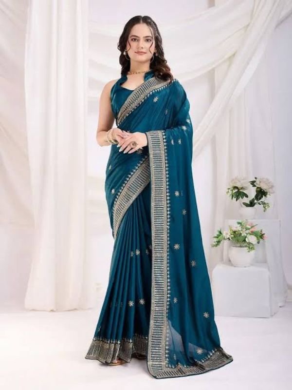 Deep Blue Traditional Border Saree