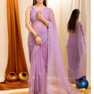 Lavender Sheer Embroidered Party Saree