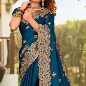 Royal Blue Heavy Embroidered Saree
