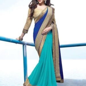 Blue and Beige Georgette Saree