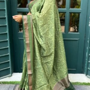 Olive Green Jacquard Silk Saree
