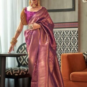 Purple Silk Saree with Golden Border