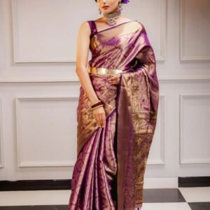 Designer Purple Silk Saree with Golden Detailing