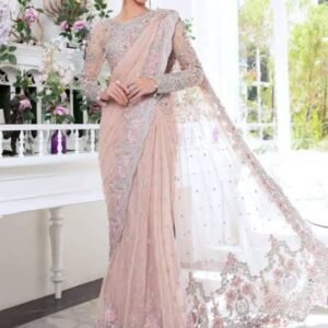 Silver Grey Designer Net Saree