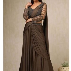 Chocolate Brown Net Ready to Wear Saree