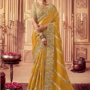 Yellow Designer Embroidered Saree