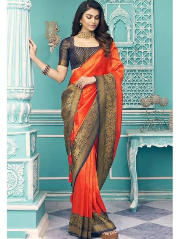 Rust Orange Kanjeevaram Silk Saree